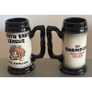 2 Vtg 1971 South East League Beer Swallum Champion World's Greatest Skier Mugs